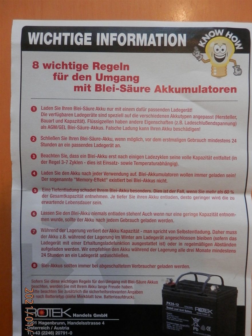 Löblich: zu der Batterie wurden gleich nützliche Tipps mitgeliefert !