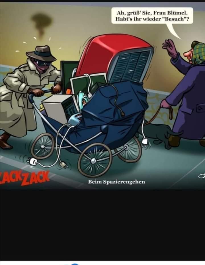 Sie ist halt mit dem Laptop Gassi gegangen, derweilen daheim eine Hausdurchsuchung war !