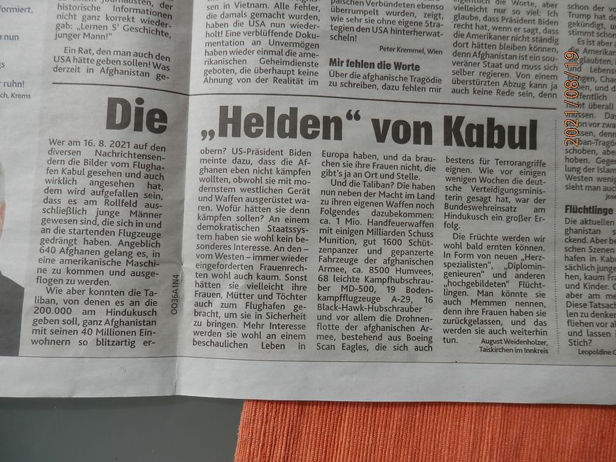 Manchmal drucken sie meinen Senf ja doch: Krone vom 19.8.2021