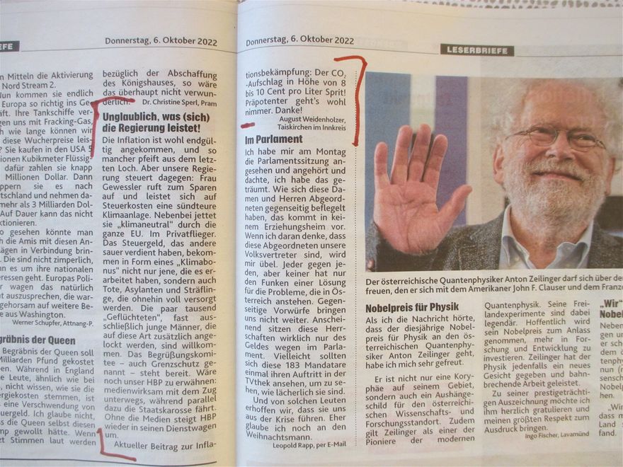 Nicht genügend für Regierung, römisch 1 für Prof. Zeilinger